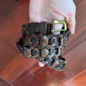 Vintage Donna Katz Brass Buckle Braided Brown Genuine Leather Belt Womens Medium